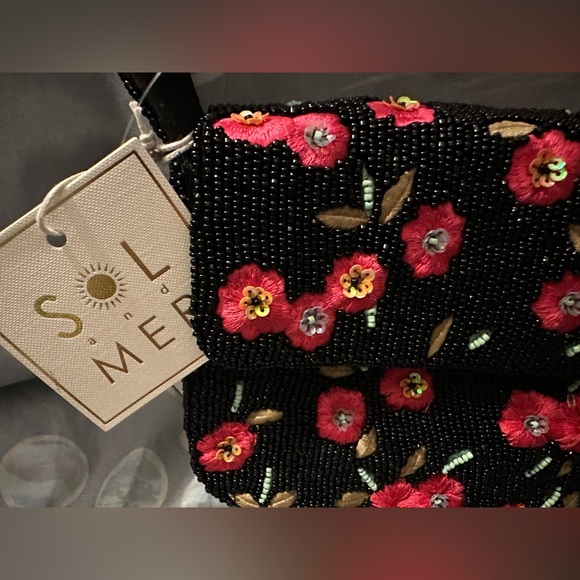 Black Floral Beaded Shoulder Bag by SOL and Mer - Picture 3 of 9